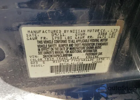 2012 Nissan Versa S from USA, damaged, VIN 3N1CN7AP6CL800184